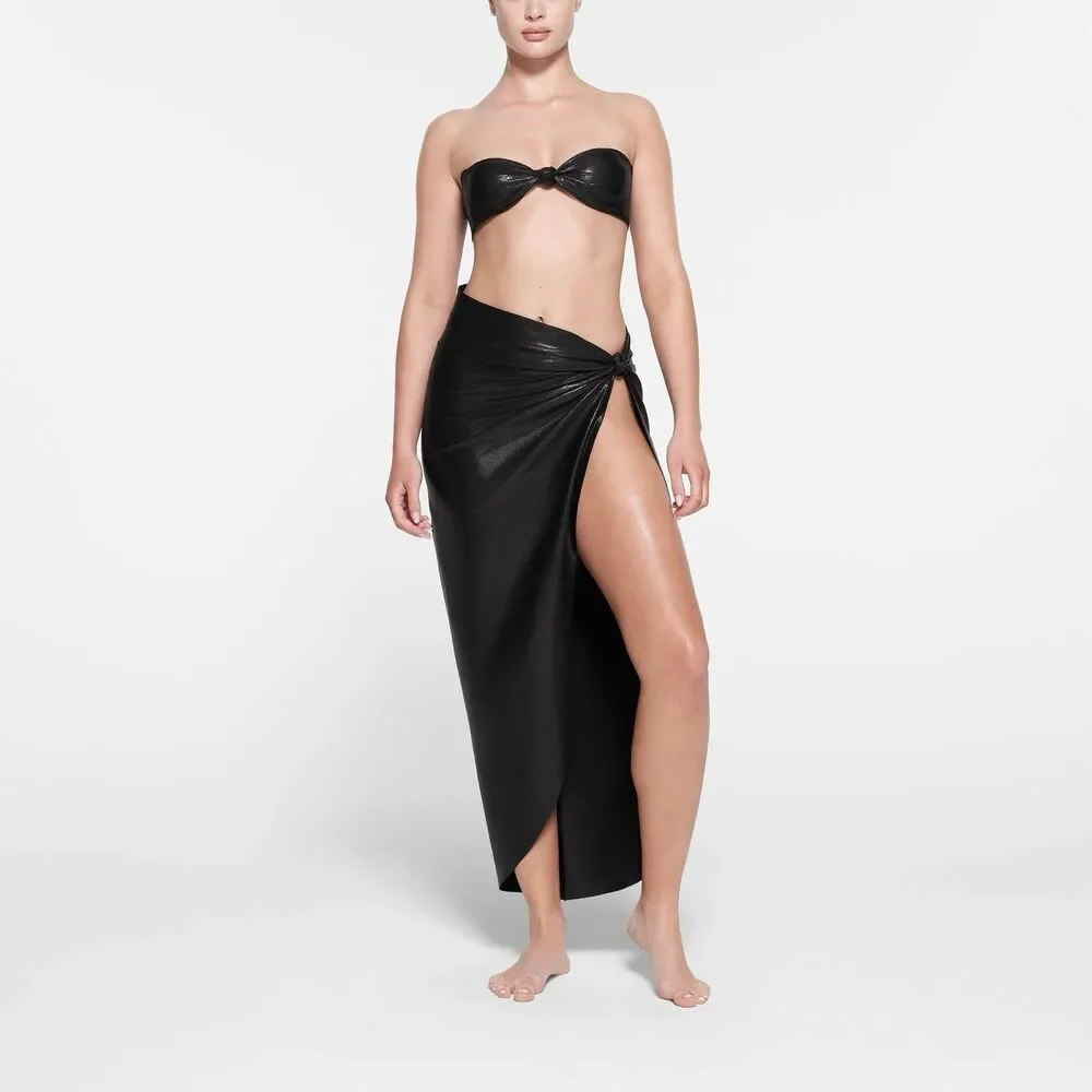 Skims Liquid Shine Swim Bandeau Bikini Top Onyx Size XL